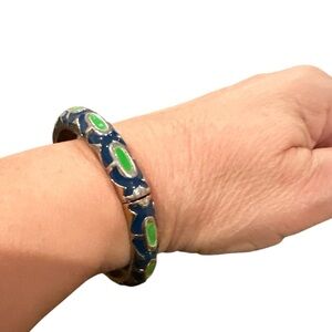 FORNASH ENAMEL BLUE GREEN BRACELET HINGED VINTAGE Y2K BANGLE